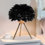 Original Goose Feather Shade with Golden Metal Stand Bedroom Table Lamp