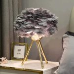 Original Goose Feather Shade with Golden Metal Stand Bedroom Table Lamp