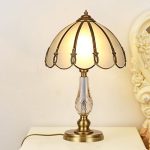 Rose Gold Color Metal Body with Glass Design Cream Color Fabric Shade Table Lamp