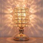 Rose Gold Color Metal Body with Glass Design Cream Color Fabric Shade Table Lamp