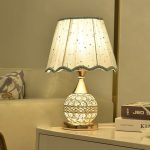 Rose Gold Color Metal Body with Glass Design Cream Color Fabric Shade Table Lamp