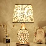Rose Gold Color Metal Body with Glass Design Cream Color Fabric Shade Table Lamp