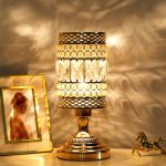 Rose Gold Color Metal Body with Glass Design Cream Color Fabric Shade Table Lamp