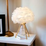Original Goose Feather Shade with Golden Metal Stand Bedroom Table Lamp