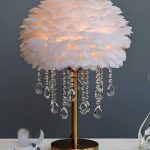 Original Goose Feather Shade with Golden Metal Stand Bedroom Table Lamp